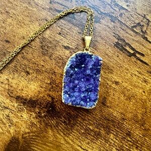Amethyst druzy stone necklace // raw rough amethyst gemstone